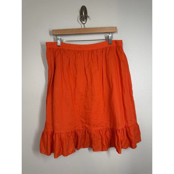 J Crew 100% Linen Faux Wrap Ruffle Skirt Womens 14 Tall Orange A-Line Layered - Picture 8 of 13